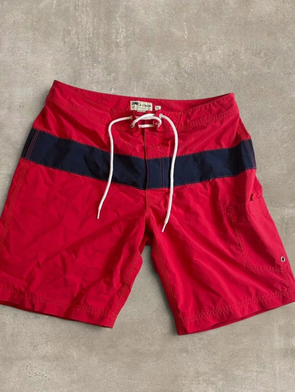 Vintage J.Crew Mens Size 30 Red Navy Stripe Board Shorts Swim Trunks Beach Wear